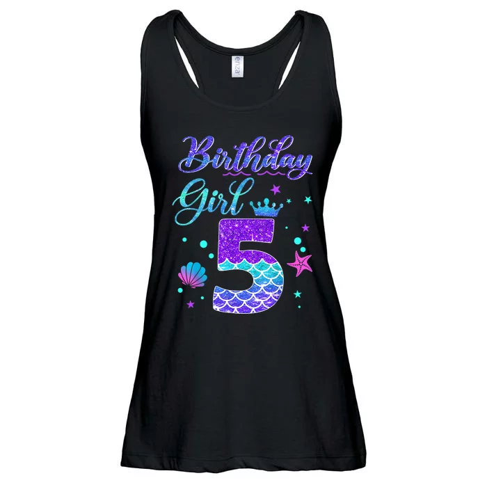 Mermaid Birthday Girl 5 Year Old Its My 5th Birthday Mermaid Ladies Essential Flowy Tank