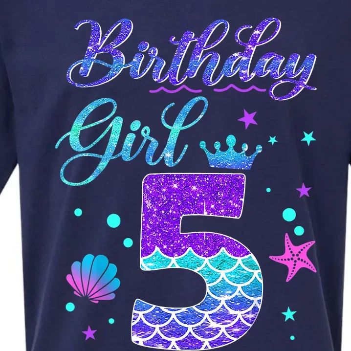 Mermaid Birthday Girl 5 Year Old Its My 5th Birthday Mermaid Sueded Cloud Jersey T-Shirt