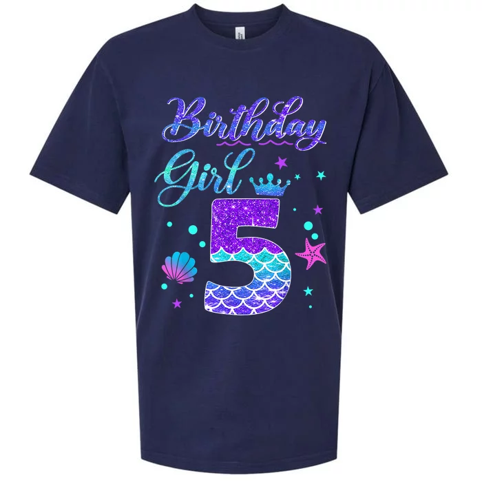 Mermaid Birthday Girl 5 Year Old Its My 5th Birthday Mermaid Sueded Cloud Jersey T-Shirt