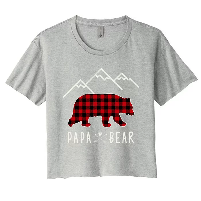 Mama Bear Gift Buffalo Plaid Papa Bear Funny Gift Women's Crop Top Tee