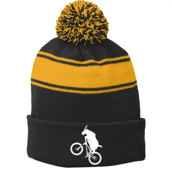 Mountain Bike Goat Funny Bicycle Day For Goat Lover Stripe Pom Pom Beanie