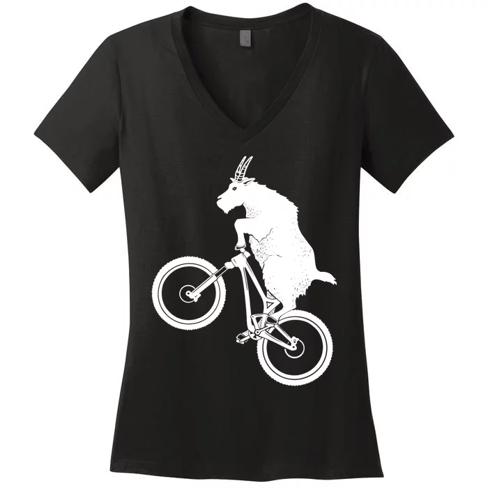 Mountain Bike Goat Funny Bicycle Day For Goat Lover Women's V-Neck T-Shirt