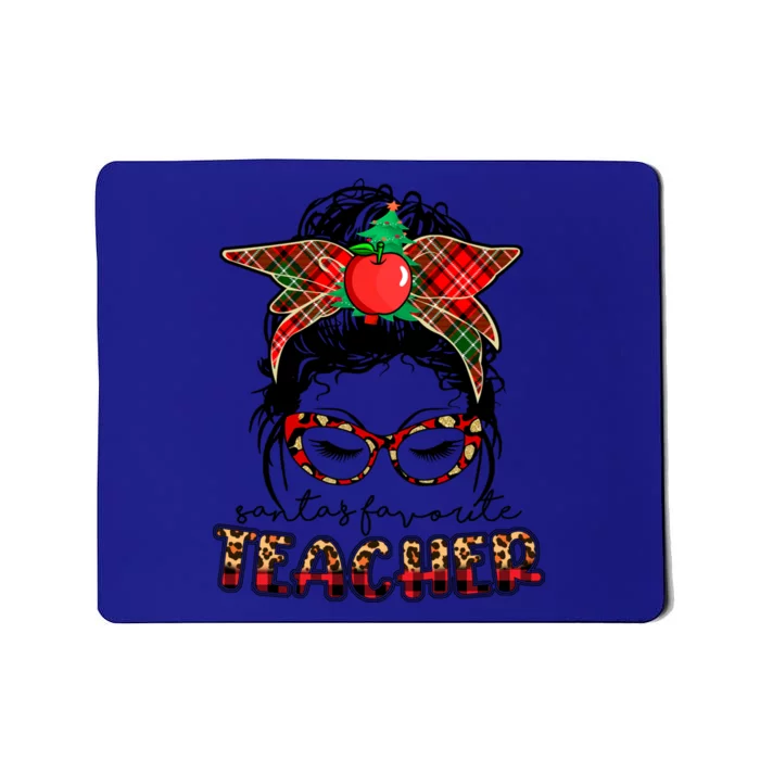 Messy Bun Glasses Leopard Xmas SantaS Favorite Teacher Gift Mousepad