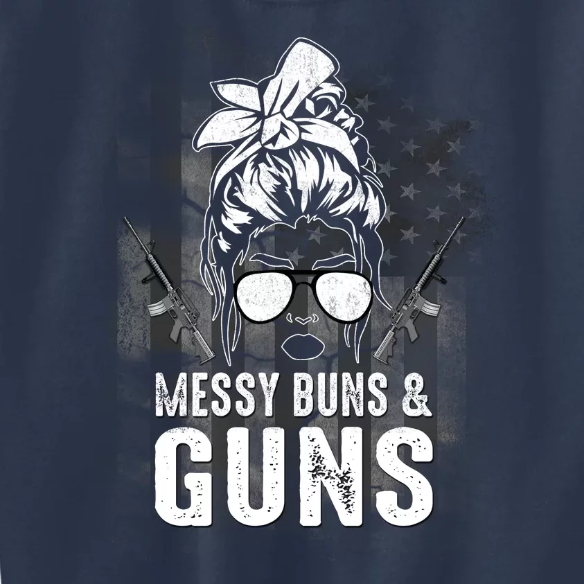 Messy Buns & Guns American Flag Funny Pro Gun Kids Sweatshirt