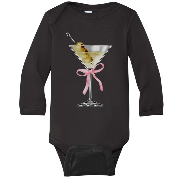 Martini Bow Graphic Baby Long Sleeve Bodysuit