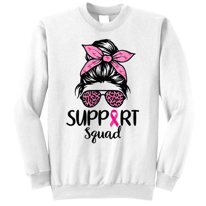 Messy Bun Glasses Pink Support Squad Breast Cancer Awareness Sweatshirt