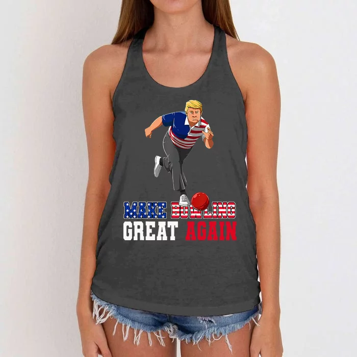 Make Bowling Great Again Funny Trump Bowling Accessories Women's Knotted Racerback Tank