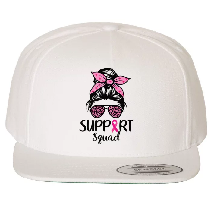 Messy Bun Glasses Pink Support Squad Breast Cancer Awareness Wool Snapback Cap