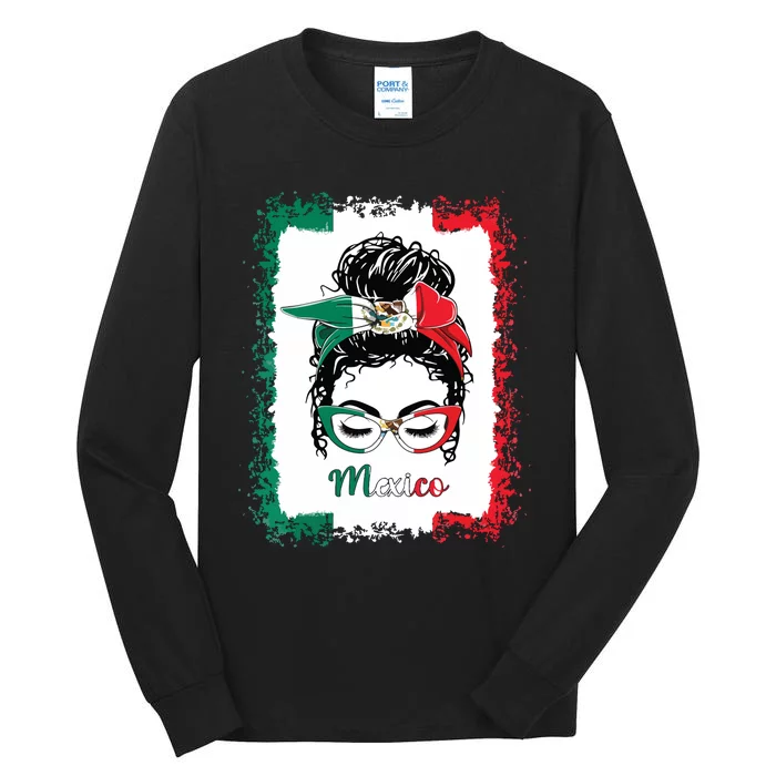 Messy Bun Girl Mexico Flag Mexican Tall Long Sleeve T-Shirt