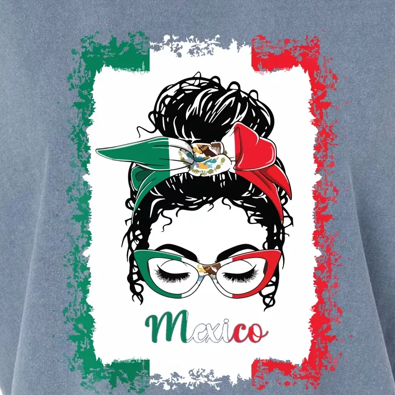 Messy Bun Girl Mexico Flag Mexican Garment-Dyed Women's Muscle Tee