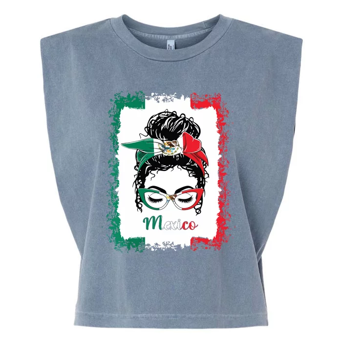 Messy Bun Girl Mexico Flag Mexican Garment-Dyed Women's Muscle Tee