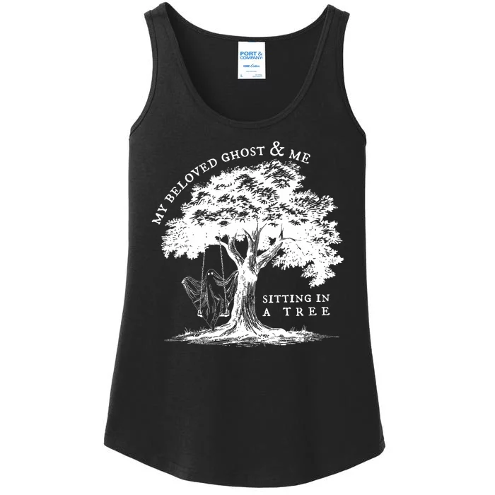 My Beloved Ghost And Me Sitting In A Tree Halloween Ghost Ladies Essential Tank