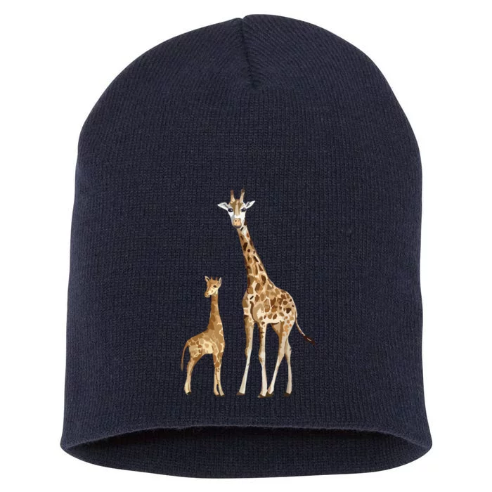 Mama & Baby Giraffe Wildlife Short Acrylic Beanie