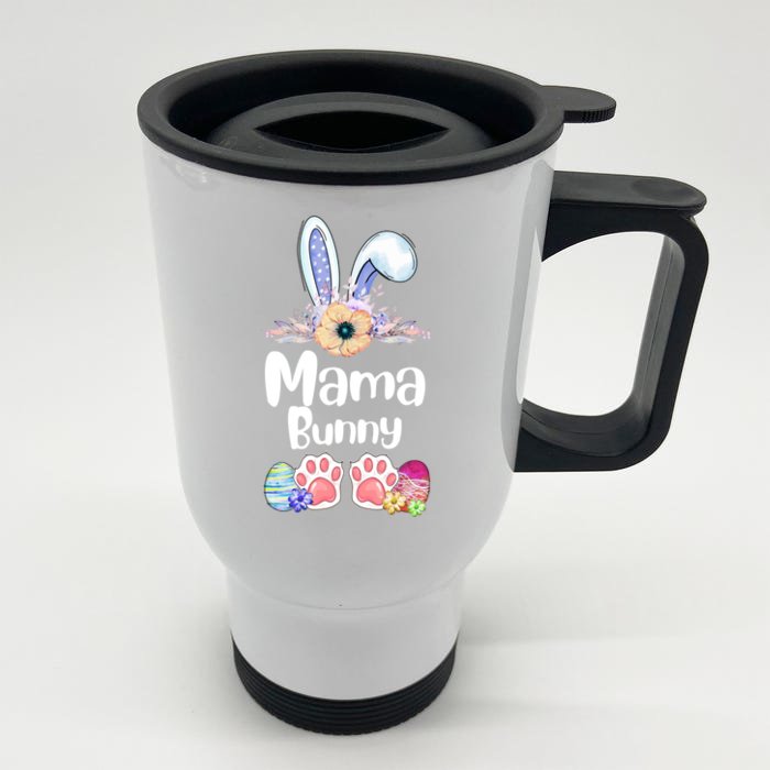 Mama Bunny Gift Matching Family Easter Day Rabbit Mom Cute Gift Front & Back Stainless Steel Travel Mug