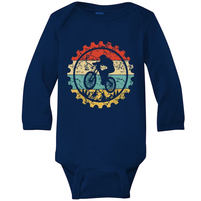 Mountain Biking Gear Retro Vintage MTB Bicycle Bike Rider Baby Long Sleeve Bodysuit