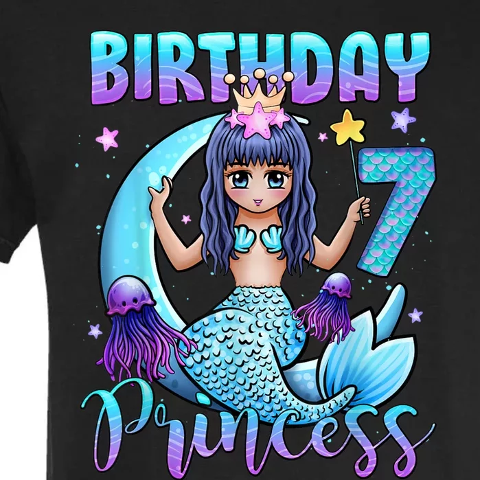 Mermaid Birthday Girl 7 Years Old Mermaid 7th Birthday Girls Garment-Dyed Heavyweight T-Shirt