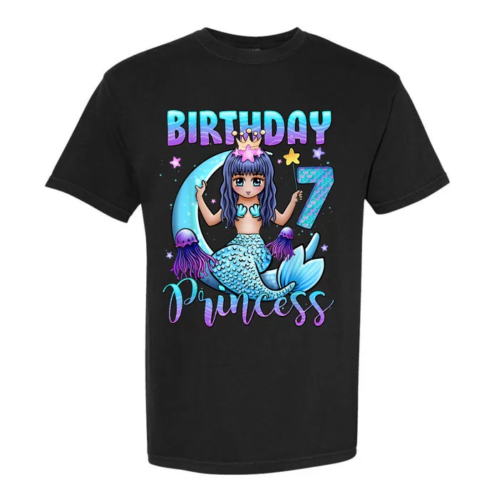 Mermaid Birthday Girl 7 Years Old Mermaid 7th Birthday Girls Garment-Dyed Heavyweight T-Shirt