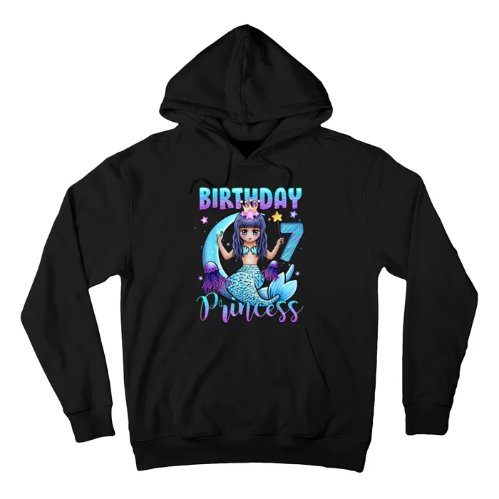 Mermaid Birthday Girl 7 Years Old Mermaid 7th Birthday Girls Hoodie