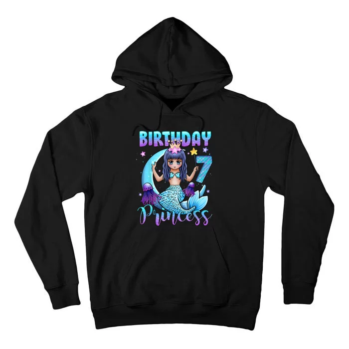 Mermaid Birthday Girl 7 Years Old Mermaid 7th Birthday Girls Tall Hoodie