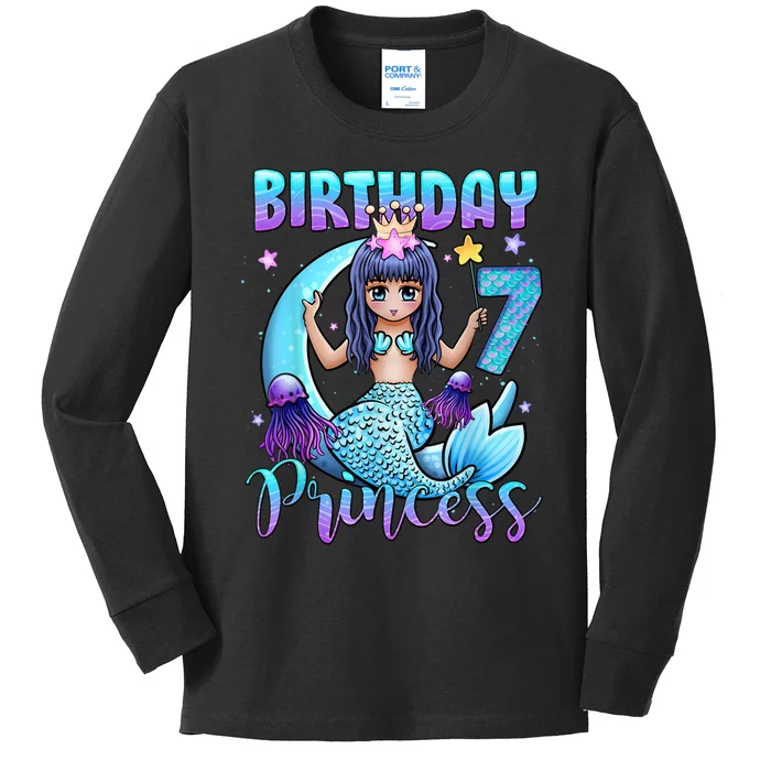 Mermaid Birthday Girl 7 Years Old Mermaid 7th Birthday Girls Kids Long Sleeve Shirt