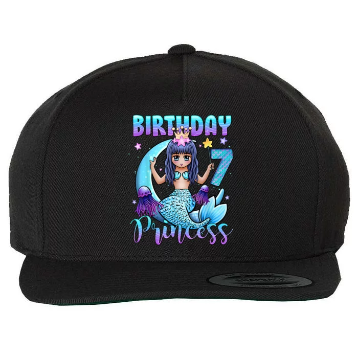 Mermaid Birthday Girl 7 Years Old Mermaid 7th Birthday Girls Wool Snapback Cap