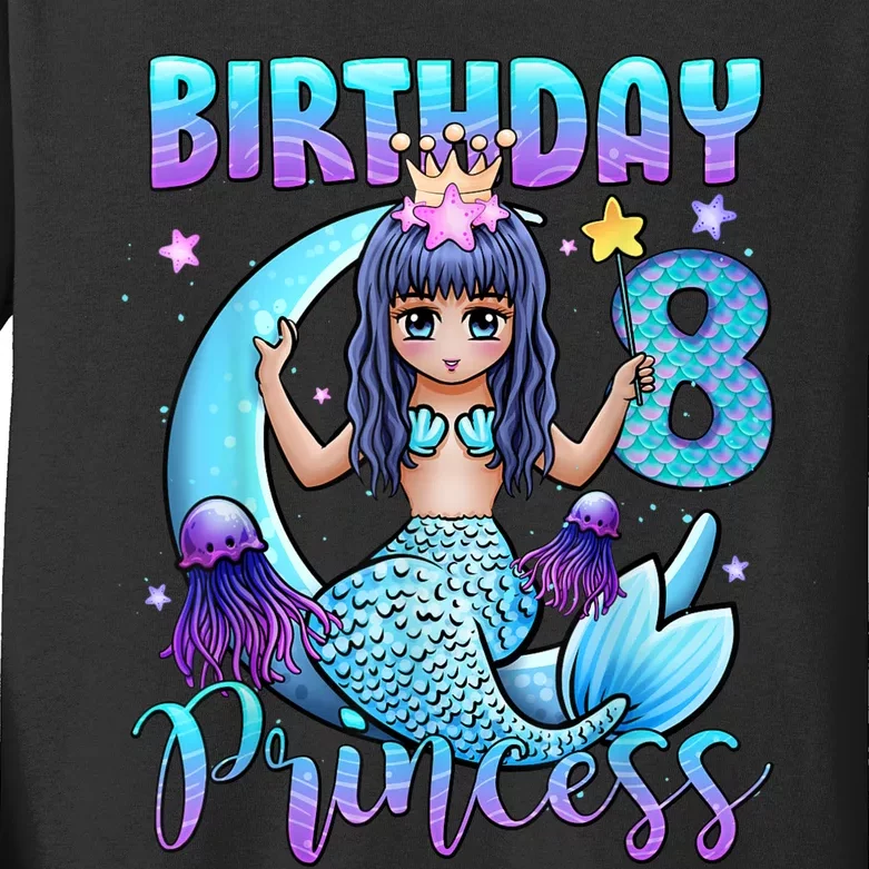 Mermaid Birthday Girl 8 Years Old Mermaid 8th Birthday Girls Kids Long Sleeve Shirt