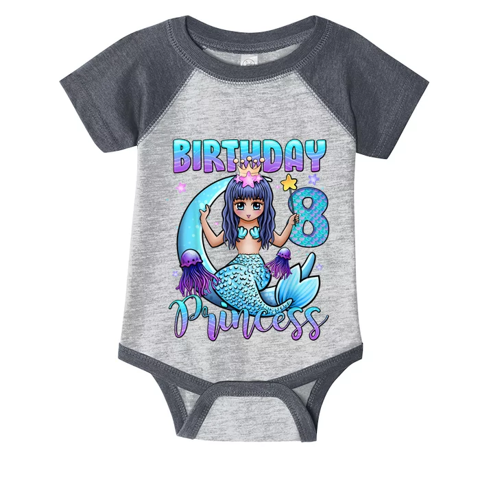 Mermaid Birthday Girl 8 Years Old Mermaid 8th Birthday Girls Infant Baby Jersey Bodysuit