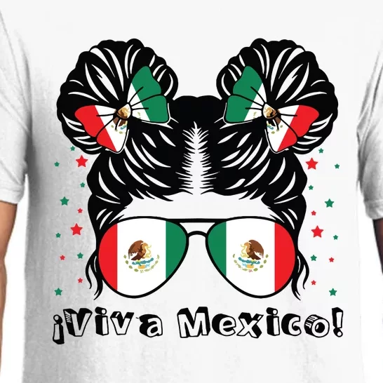 Messy Bun Girl Viva Mexico Independence Day Mexican Flag Pajama Set