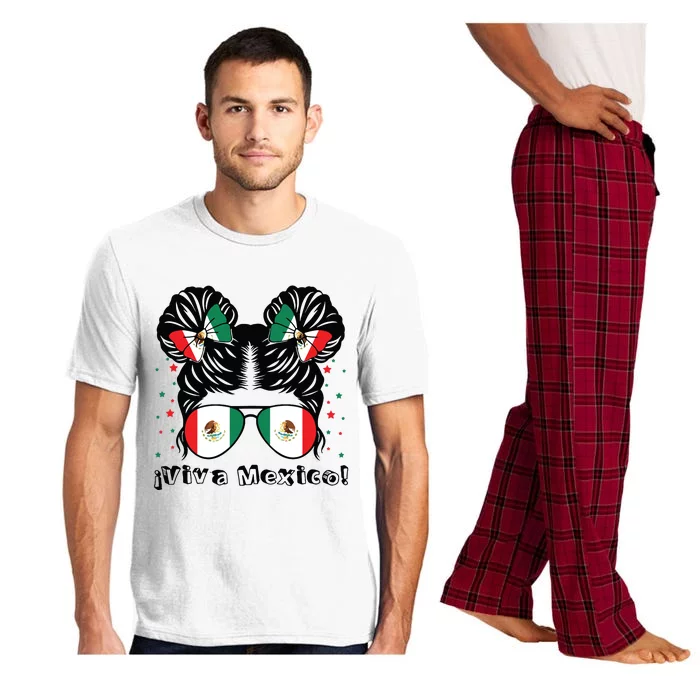 Messy Bun Girl Viva Mexico Independence Day Mexican Flag Pajama Set