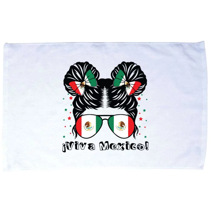 Messy Bun Girl Viva Mexico Independence Day Mexican Flag Microfiber Hand Towel