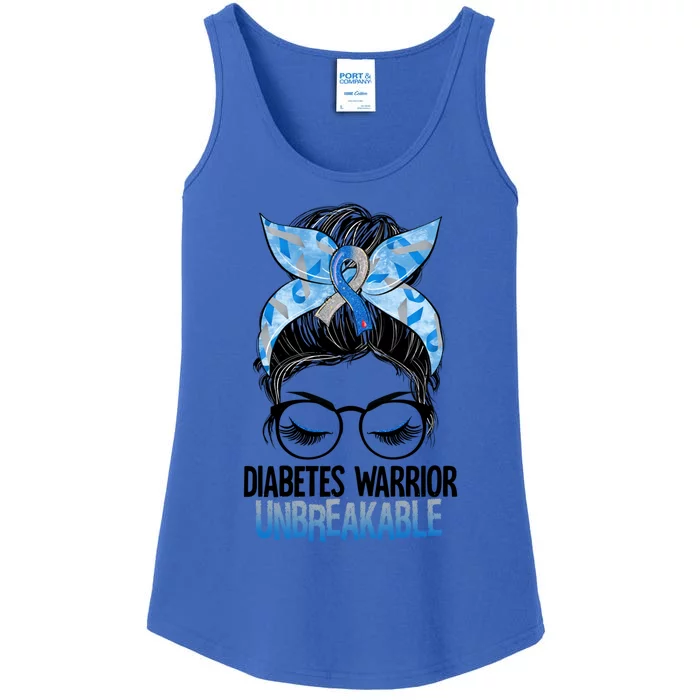 Messy Bun Glasses Type 1 Diabetes Warrior Unbreakable Meaningful Gift Ladies Essential Tank