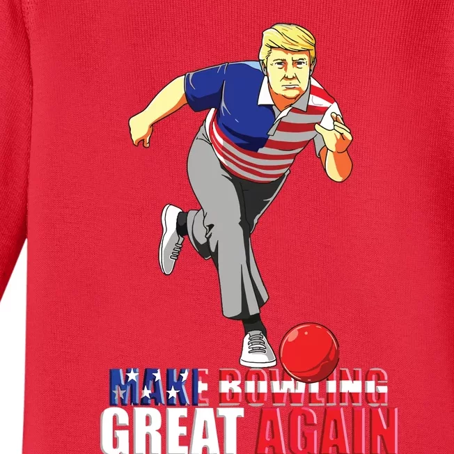 Make Bowling Great Again Funny Trump Bowling Gift Baby Long Sleeve Bodysuit