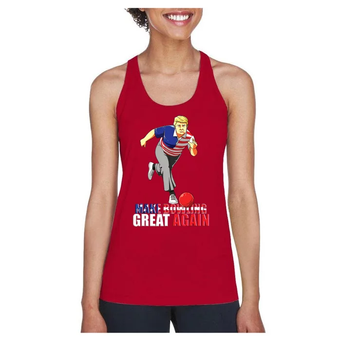 Make Bowling Great Again Funny Trump Bowling Gift Women's Racerback Tank