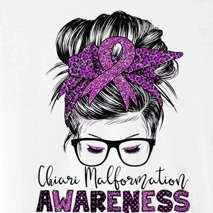 Messy Bun Hair Leopard Ribbon Chiari Malformation Awareness ChromaSoft Performance T-Shirt