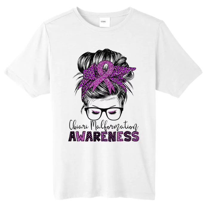 Messy Bun Hair Leopard Ribbon Chiari Malformation Awareness ChromaSoft Performance T-Shirt