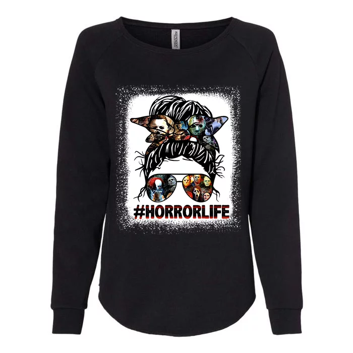 Messy Bun Horror Life Girl Vintage Halloween Womens California Wash Sweatshirt