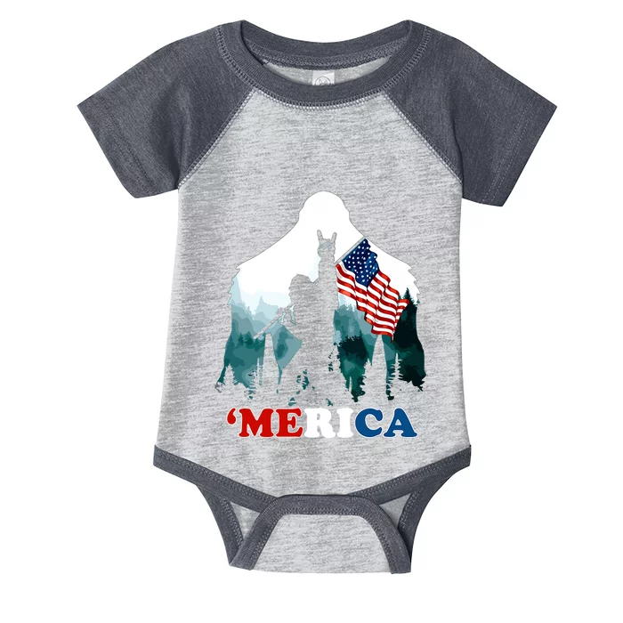 Merica Bigfoot Holding American Flag Usa 4th Of July Bigfoot Infant Baby Jersey Bodysuit