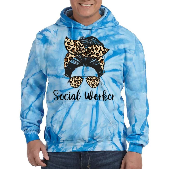 Messy Bun Hair With Sunglasses Social Worker Tie Dye Hoodie