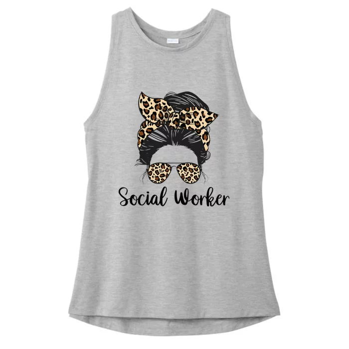 Messy Bun Hair With Sunglasses Social Worker Ladies Tri-Blend Wicking Tank