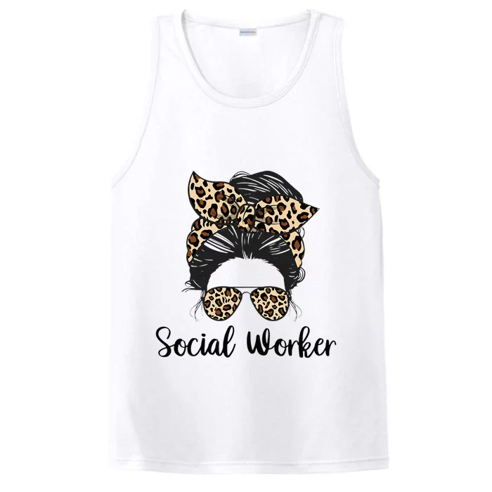 Messy Bun Hair With Sunglasses Social Worker Performance Tank