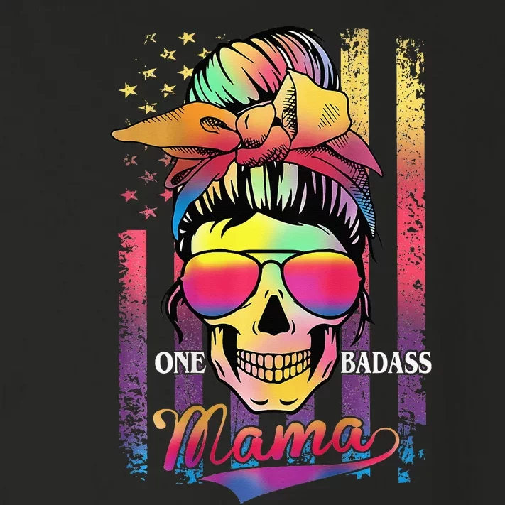 Messy Bun Hair Mom One Badass Mama American Flag Toddler Long Sleeve Shirt