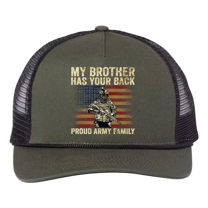 My Brother Has Your Back Proud Army Family Veteran Brother Gift Retro Rope Trucker Hat Cap