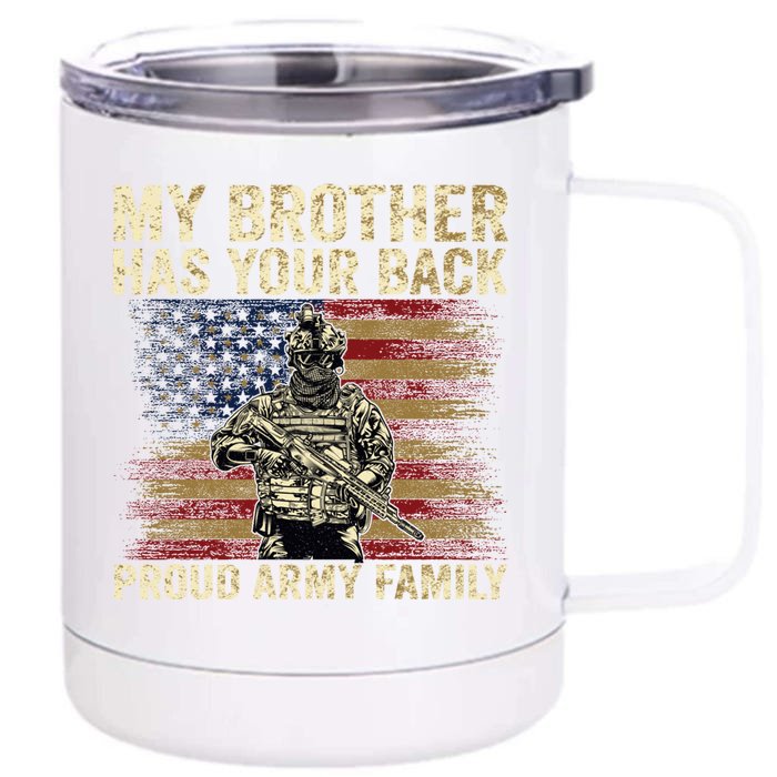 My Brother Has Your Back Proud Army Family Veteran Brother Gift Front & Back 12oz Stainless Steel Tumbler Cup