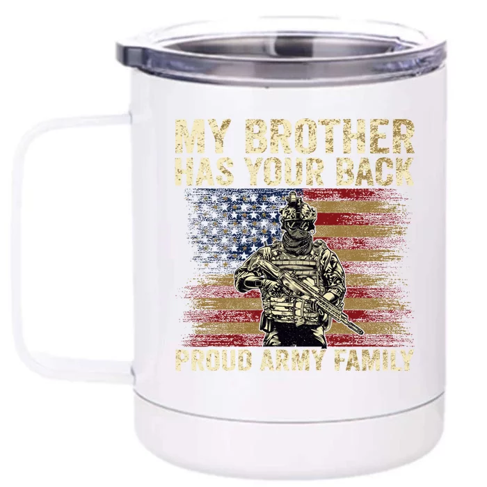 My Brother Has Your Back Proud Army Family Veteran Brother Gift Front & Back 12oz Stainless Steel Tumbler Cup