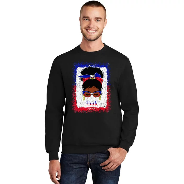 Messy Bun Haitian Haiti Flag Woman Girl Sweatshirt