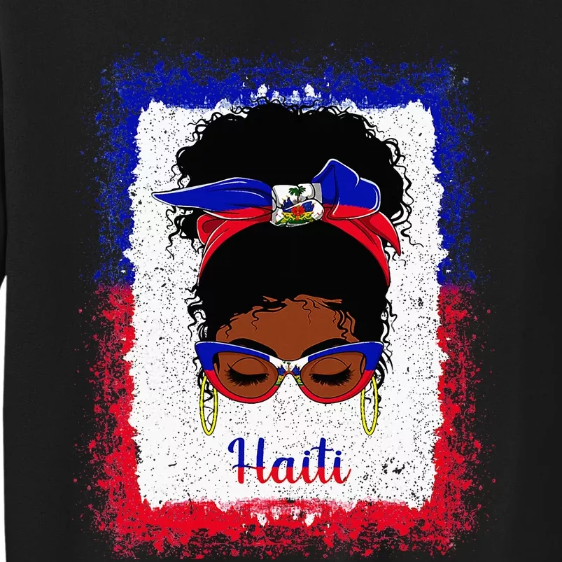 Messy Bun Haitian Haiti Flag Woman Girl Sweatshirt