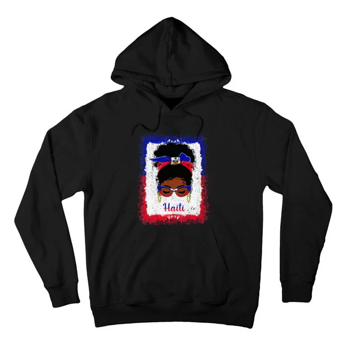 Messy Bun Haitian Haiti Flag Woman Girl Tall Hoodie