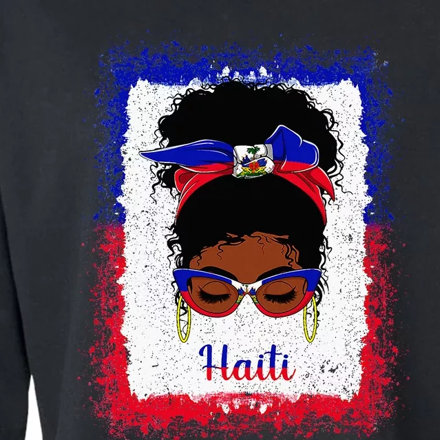 Messy Bun Haitian Haiti Flag Woman Girl Cropped Pullover Crew