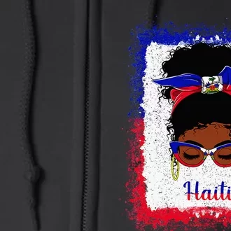 Messy Bun Haitian Haiti Flag Woman Girl Full Zip Hoodie