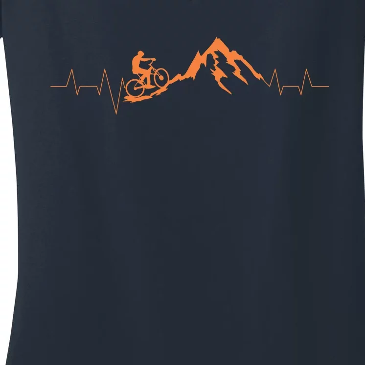 Mountain Bike Heartbeat Cute Bike Heartbeat Women's V-Neck T-Shirt